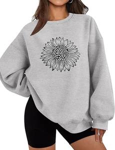 <b>Women</b> Casual Floral Print Long Sleeve Pullover <b>Tops</b> Lightweight Sublimated Sweatshirt Casual Solid Knitted Hoodies <b>for</b> Woman - Product Image 3