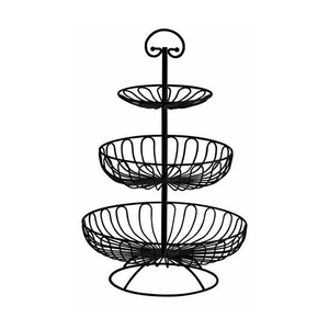 French Iron <b>Wire</b> Fruit <b>Basket</b> Kitchen Decorative Fruit & Vegetable <b>Storage</b> <b>Basket</b> Black Color Round Shape 3 Tier - Product Image 3
