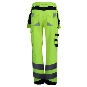 Pantalones de Trabajo de Seguridad de Algodón de Alta Calidad para Hombre, ANSI Clase 1, Alta Visibilidad, Reflectantes, con LED Intermitente, Bolsillos Exteriores para Herramientas - Product Image 3