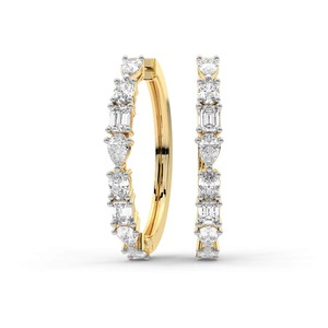 Boucles d'oreilles créoles Signature en diamant de laboratoire 2 carats (tw) couleur F-G clarté VS, or massif 14K, sélectionnées et réalisées avec soin artisanal - Product Image 2