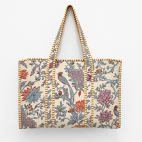 Bolso Tote de Lona Color Durazno Hecho a Mano para Mujer, Ecológico, Ligero, Acolchado, con Estampado de Aves, Personalizable, con Cremallera, a la Moda, para Verano