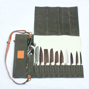 Leather Canvas Knife Roll Chef <b>Tool</b> Carry <b>Bag</b> Heavy Duty Kitchen Organizer Cutlery Storage Smell Proof Lightweight Comfortable - Product Image 3