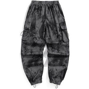 Pantalones de chándal vintage lavados con ácido, diseño informal de pierna de gran tamaño, para senderismo, entrenamiento, pantalones cargo a prueba de viento, Pantalones anchos de cintura alta - Product Image 2