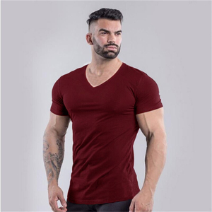 Vente en gros T-shirt tricoté en coton 100% de qualité supérieure pour garçons, col en V surdimensionné avec broderie au design de logo personnalisé pour les bodybuilders - Product Image 6