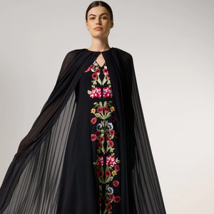 Máquina floral vestido adornado con las mangas completas o-cuello Floral Encaje Vestidos de noche Noble gasa Vestidos de noche - Product Image 1