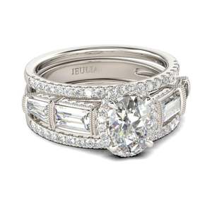 Jeulia ชุดแหวนเซอร์คอนทรงรีทรงรีรัศมีเงินสเตอร์ลิงชุบทอง - Product Image 2