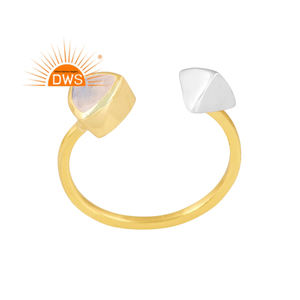 Diseño hecho a mano 18K chapado en oro Natural Arco Iris Luna piedra preciosa anillo ajustable Demi joyería fina para mujer regalo para ella - Product Image 1