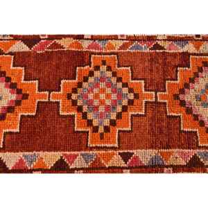 Alfombra Turca de 2.6x12.5 pies, Alfombra Vintage, Alfombra Abstracta Herki Naranja - Product Image 5