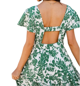 Robe d'été décontractée tendance pour femmes, imprimé floral vert, idéale pour les fêtes sur la plage, les sorties en boîte de nuit et le port quotidien, offerte aux meilleurs prix - Product Image 3