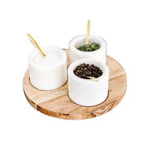 Caja de especias de cocina de mármol de Color blanco hecha a mano con bandeja de madera sal pimienta condimento almacenamiento tarro contenedor a granel - Product Image 1