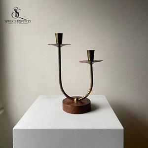 Dual T <b>Light</b> Candle Sticks with Elegant Metal Design Antique Finish and Wooden Base for Timeless Home Decor for Christmas - Product Image 1