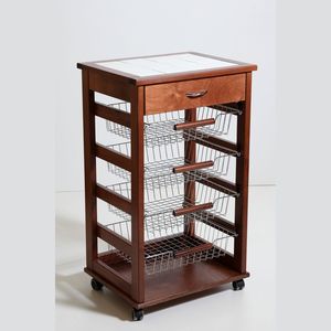 Chariot de cuisine fiable en bois de hêtre massif avec tiroir et plateau en carrelage céramique - Design moderne - Product Image 1