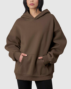 Sweat-shirt long oversize pour femme en velours douillet, coupe ample et décontractée, mode streetwear d'hiver, logo sur le devant - Product Image 1