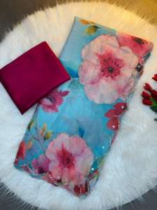 Soft Tabi Organza Saree Ethnique Élégant avec Miroir à Ombrage Floral Work Cut Dana Border Parfait pour toutes les Occasions Quatre Saisons - Product Image 4