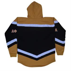 Sudadera con capucha de hockey de lana PESADA | Sudadera con capucha negra y dorada vieja con logotipos bordados | Ropa de temporada de invierno de fraternidad y hermandad - Product Image 2