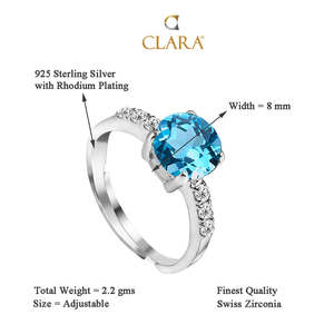 NOVAMART Fine 925 Sterling Silver Sky Blue Eye <b>Ring</b> <b>Adjustable</b> Band Rhodium Plated for Swiss Zirconia Setting Inlay Gift Women G - Product Image 5