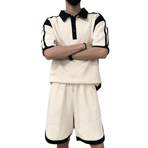 Ensemble deux pièces pour homme, été, sport, décontracté, ample, respirant, tricoté, uni, 220g, manches courtes, short, nouveau 2025 - Product Image 5