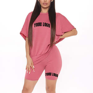 Conjunto de pantalones cortos personalizados para mujer, camisa holgada con hombros caídos cortos de motorista, conjunto de verano al por mayor informal de gran tamaño - Product Image 6