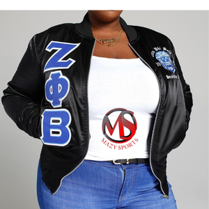 Blouson bombardier Divine Nine en satin matelassé pour femme Zeta Phi Beta Tackle Twill Letters Embroidery Zip Welted Pockets Light - Product Image 3