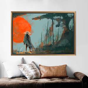 Art sur verre trempé Guerrier Samouraï : Impression sur toile abstraite moderne, TOILE ENCADRÉE DORÉE - Product Image 1