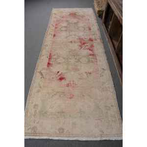 Alfombra Turca Vintage Roja y Beige de 3,8 Pies X 11,1 Pies Rectángulo de Área Grande Diseño de Retazos Material de Lana Respaldo de Látex 10mm Tabriz - Product Image 1