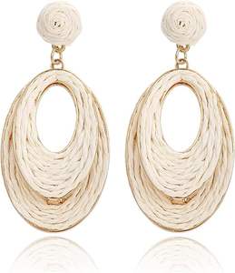 ต่างหูห่วงปาล์มทำด้วยมือสำหรับผู้หญิงเครื่องประดับแบบห้อยสไตล์โบฮีเมียนน้ำหนักเบาวันหยุดพักผ่อนชายหาดในฤดูร้อนดีไซน์แบบฟางทรงรีทรงกลม - Product Image 1