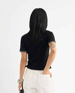 High Quality <b>Women's</b> Slim Fit for <b>Neck</b> Contrast Trim Cotton Poly Viscose Spandex Breathable Quick Dry Crop for Routine VN - Product Image 2