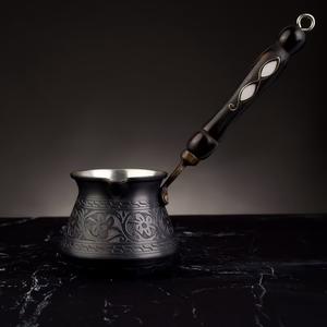 หม้อต้มกาแฟตุรกีด้ามไม้สีทองแดงเข้มขนาดใหญ่ หม้อต้มกาแฟแบบใช้มือตุรกีแท้ ความจุ 600 มล. หม้อต้มกาแฟแบบกำหนดเองได้ - Product Image 2