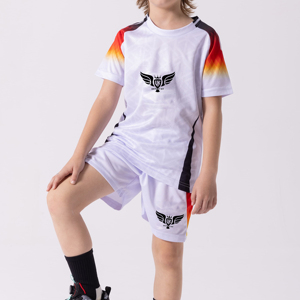 ชุดเสื้อเจอร์ซีย์ฟุตบอลของเด็กชายกางเกงขาสั้นลายทางทำจากโพลีเอสเตอร์ระบายอากาศได้ดี - Product Image 1