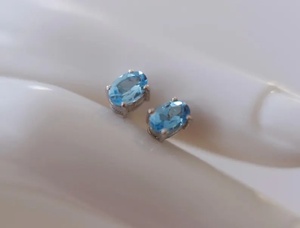 Rhaya Jewels 925 Sterling Silver Rhodium Plated Square Cut for <b>Blue</b> Topaz Classic <b>Stud</b> <b>Earrings</b> Women's Children's Wedding - Product Image 5