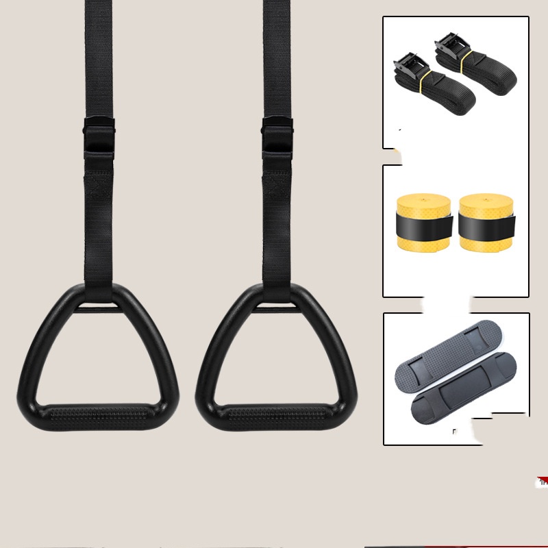 2 anneaux de suspension / Boucle métallique / Noir / Poignée + tapis ovale