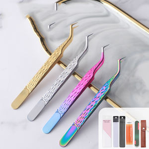 Jeu de 4 pinces à cils professionnelles en acier inoxydable, outils d'extension à pointe pointue pour les sourcils et les cils - Product Image 1