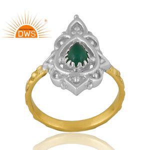 Nouvelle tendance 925 argent 18K plaqué or naturel vert Onyx bague en pierres précieuses bijoux personnalisés pour les femmes cadeau pour elle - Product Image 1