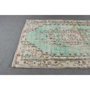 Tapis Vintage Turc Classique Vert Beige 5.2X8.5 ft Laine Latex Patchwork pour Adolescents Rectangle Couloir Chambre Tapis - Product Image 3