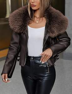 Chaqueta Acolchada de Cuero Genuino Personalizada para Mujer, Chaqueta de Motociclista con Forro Sherpa, Ropa de Abrigo Cálida para Invierno, Transpirable, de Secado Rápido, Elegante y Teñida - Product Image 3