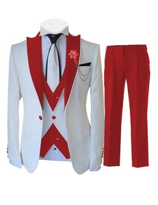 Traje DE BODA formal ajustado de 3 piezas blanco de lujo para hombre hecho a medida con cierre de un solo pecho de talla grande moda de padrino - Product Image 2