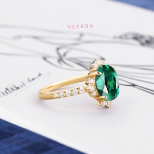 7*9mm ovale coupe laboratoire cultivé émeraude 10K bague en or massif vert ovale bague émeraude à la main bague mai pierre de naissance bijoux de l'inde - Product Image 6