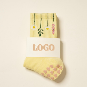 Calcetines de Algodón para Bebé, Color Amarillo, con Agarre para Pilates, Lindos Lazos, Diseño Floral, Estrellas y Limones, Antideslizantes, Ecológicos, Venta al por Mayor para Mujer - Product Image 3