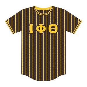 Iota Phi Theta Brown Pinstripe Pullover Camiseta de béisbol 100% Poliéster Malla Fraternidad Camiseta con apliques bordados Logotipos - Product Image 2