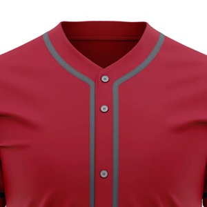 Maillot de baseball rouge pour homme, manches courtes, boutons sur le devant, polyester respirant, coupe classique pour adulte, couleur unie, vêtements de sport - Product Image 2