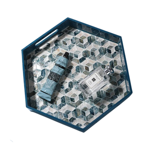 Bandeja de servicio de laca redonda hecha a mano con incrustaciones de fregona, bandeja decorativa de café de Vietnam, venta al por mayor - Product Image 4