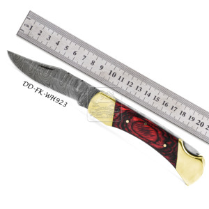 Cuchillo de bolsillo de acero de Damasco hecho a mano de alta calidad con mango de madera exótica de hoja D2 al por mayor para aplicaciones de cuero al aire libre - Product Image 5