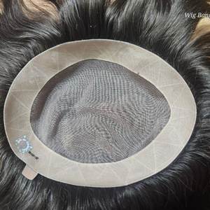 Système de remplacement droit Remy indien noir naturel 90%-120% densité régulière Mono technique attachée à la main droite/gauche/CENTRE toupet - Product Image 1