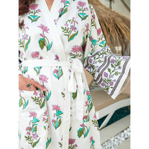 Floral Cotton Bath <b>Robe</b> for Women-Breathable Comfortable Homewear with Tie Closure - Product Image 4