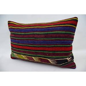 Almohada de lana de retazos Kilim Multicolor, 16X24 pulgadas, cojín decorativo cuadrado esponjoso de lujo, ropa de cama tejida con hojas Vintage - Product Image 3