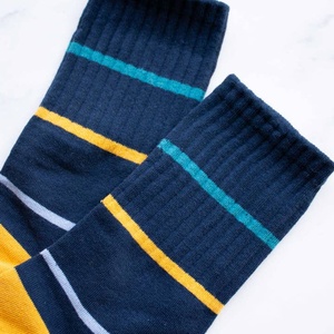 Classic Stripe Crew <b>Socks</b> for Men Anti-Bacterial Casual Everyday Soft Cotton Wholesale Bulk Orders Contrast <b>Heel</b> Toe Daily Shoes - Product Image 3