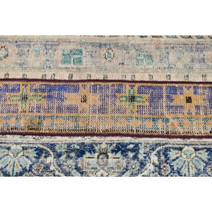 Alfombra Turca Vintage de Lana 2.2x8.6 pies (66x261 cm) Diseño Ecológico de Patchwork con Plantas y Árboles Azules, Base de Látex - Product Image 5