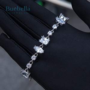 10mm Iced Clear Mixed Shape Tennis <b>Bracelet</b> for <b>Men</b> 14K White Gold Plated 925 Sterling Silver Moissanite <b>Bracelets</b> - Product Image 4