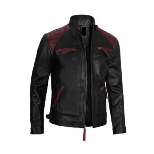 2024 veste en cuir véritable avec logo personnalisé hommes à manches longues coupe ajustée Patchwork printemps mode vestes en cuir logo personnalisé oem - Product Image 5