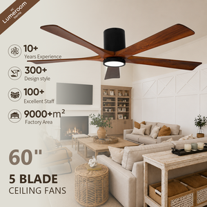 60 Inch Flush Mount <b>Ceiling</b> Fan with <b>Light</b> and <b>Remote</b> <b>Control</b>, Modern Wood <b>Ceiling</b> Fan for Living Room Bedroom Indoor Use - Product Image 1
